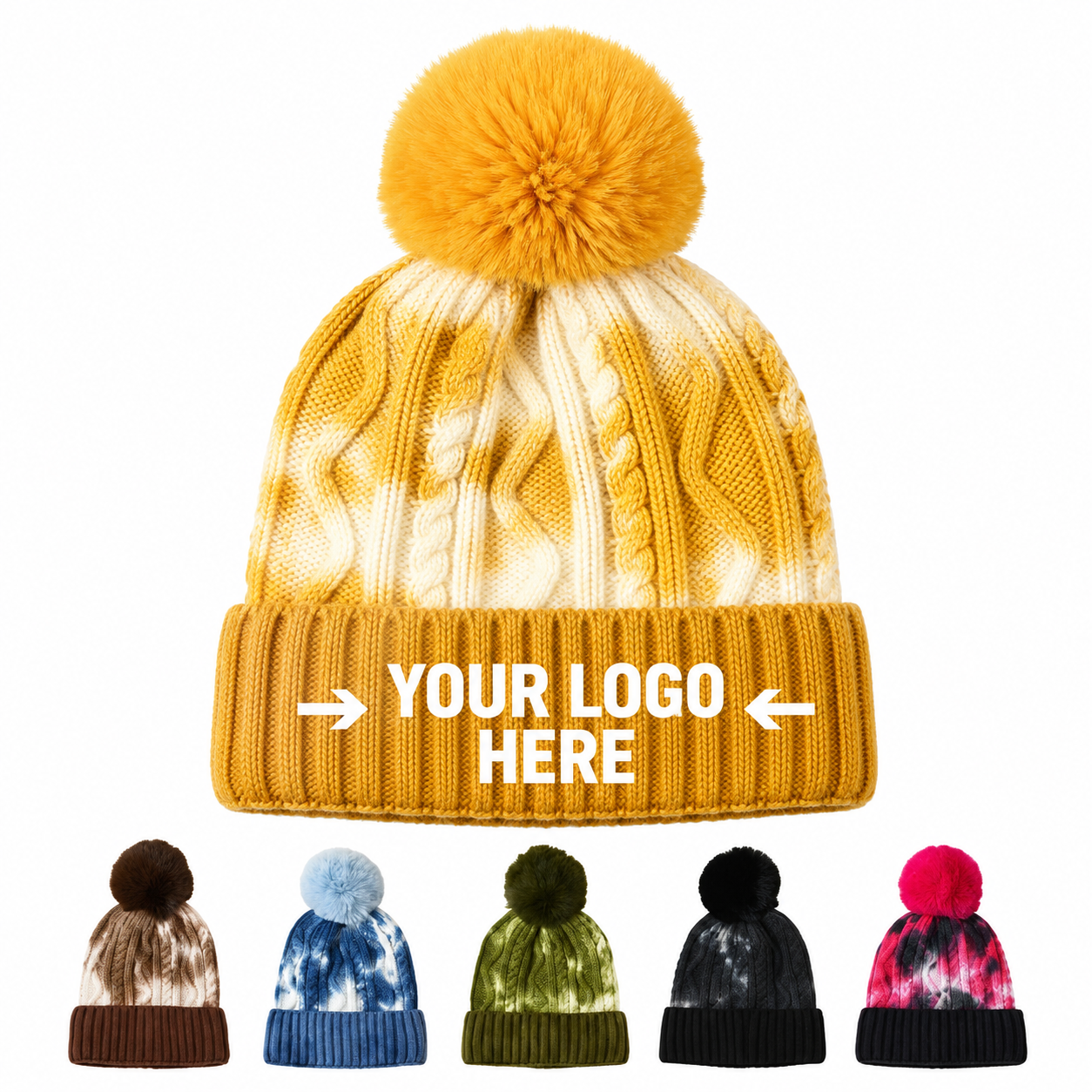 Tie-Dye Knit Beanie with Faux Fur Pom Pom Hat