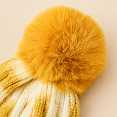 Tie-Dye Knit Beanie with Faux Fur Pom Pom Hat