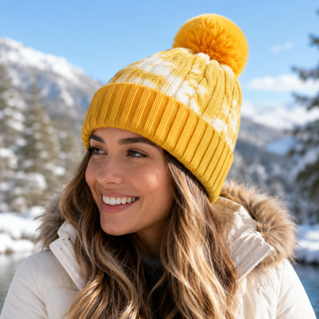 Tie-Dye Knit Beanie with Faux Fur Pom Pom Hat
