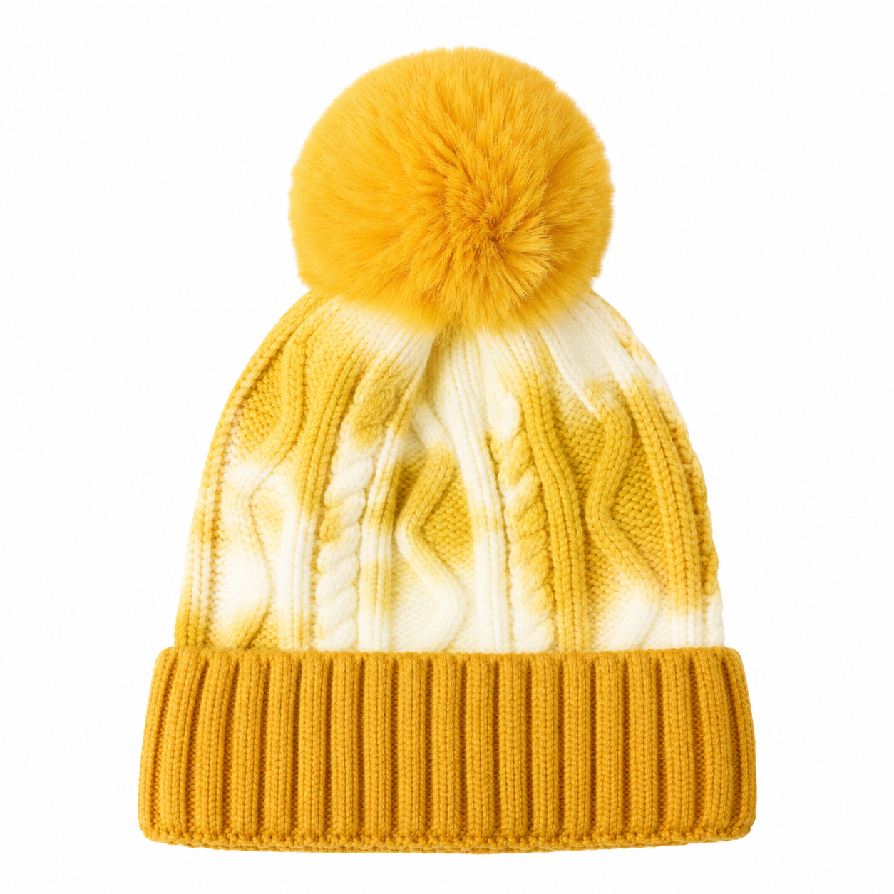 Tie-Dye Knit Beanie with Faux Fur Pom Pom Hat