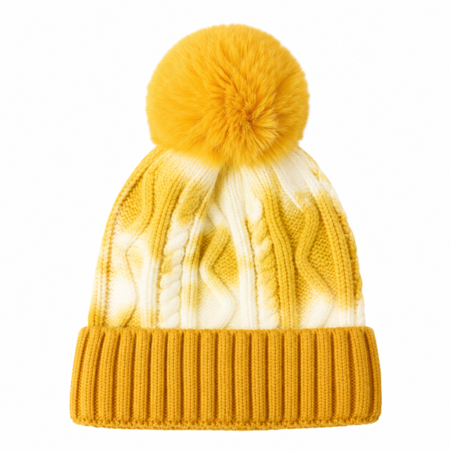 Tie-Dye Knit Beanie with Faux Fur Pom Pom Hat