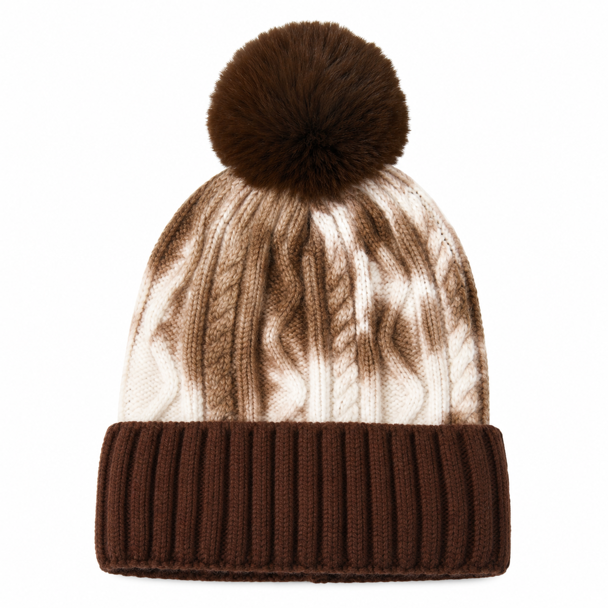 Tie-Dye Knit Beanie with Faux Fur Pom Pom Hat