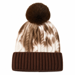 Tie-Dye Knit Beanie with Faux Fur Pom Pom Hat