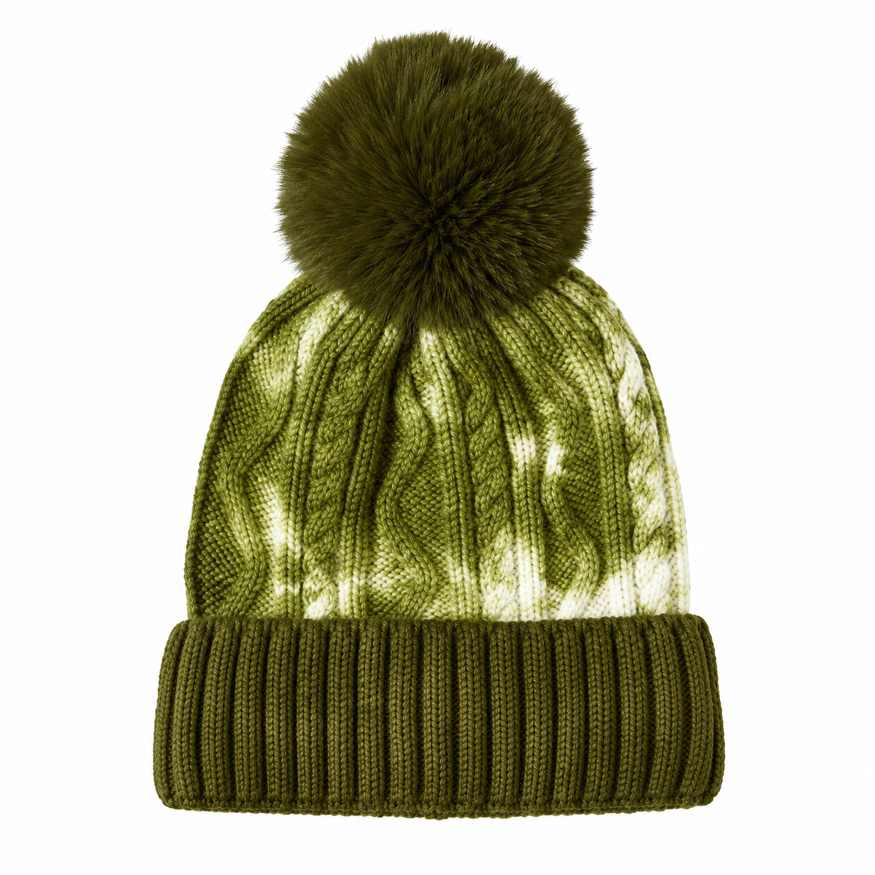 Tie-Dye Knit Beanie with Faux Fur Pom Pom Hat
