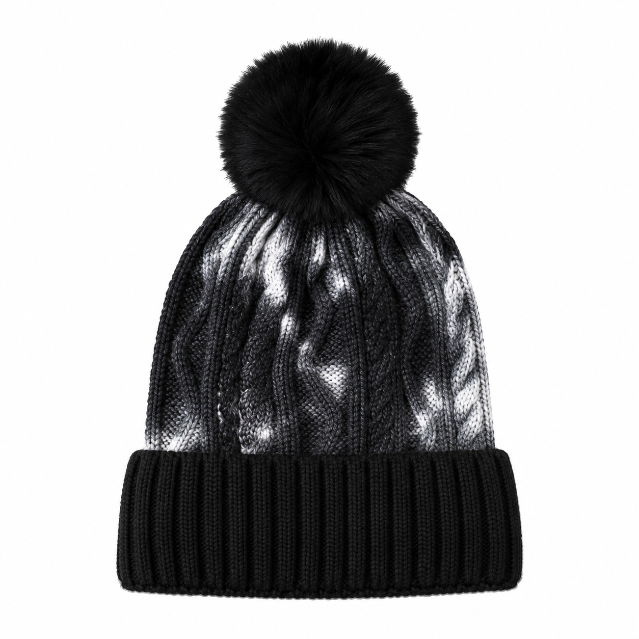 Tie-Dye Knit Beanie with Faux Fur Pom Pom Hat