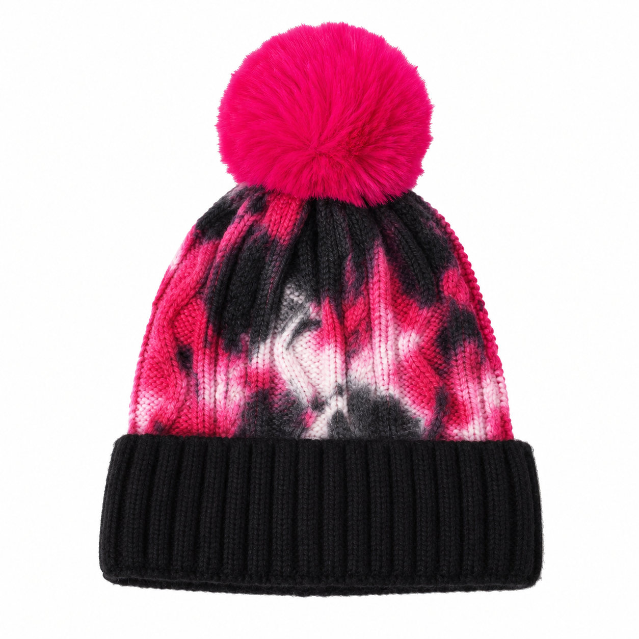 Tie-Dye Knit Beanie with Faux Fur Pom Pom Hat