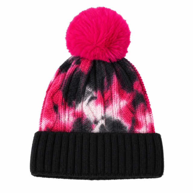 Tie-Dye Knit Beanie with Faux Fur Pom Pom Hat