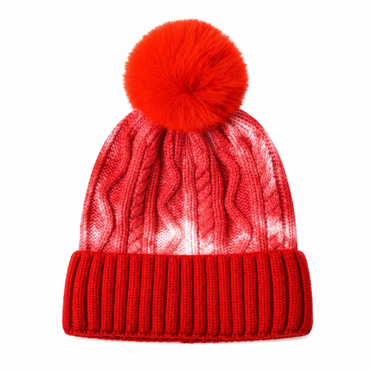 Tie-Dye Knit Beanie with Faux Fur Pom Pom Hat