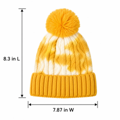 Tie-Dye Knit Beanie with Faux Fur Pom Pom Hat