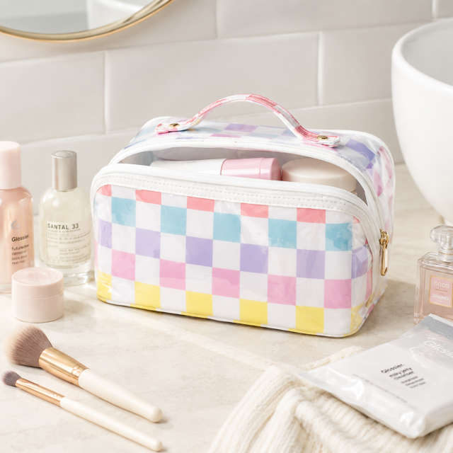 Transparent PVC Checked Pattern Makeup Bag