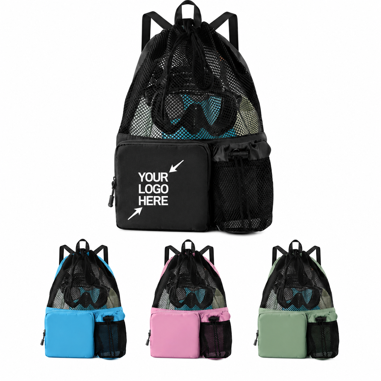 Vertical Mesh Swimming Drawstring Backpack with Dry-Wet Separation Pocket