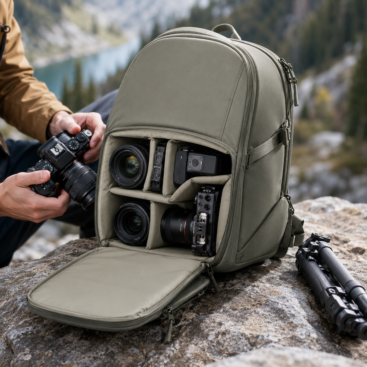Water Resistant Camera Backpack with Custom Dividers