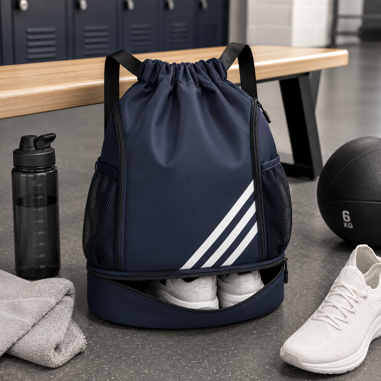 Waterproof Drawstring Gym Backpack with Shoe Compartment