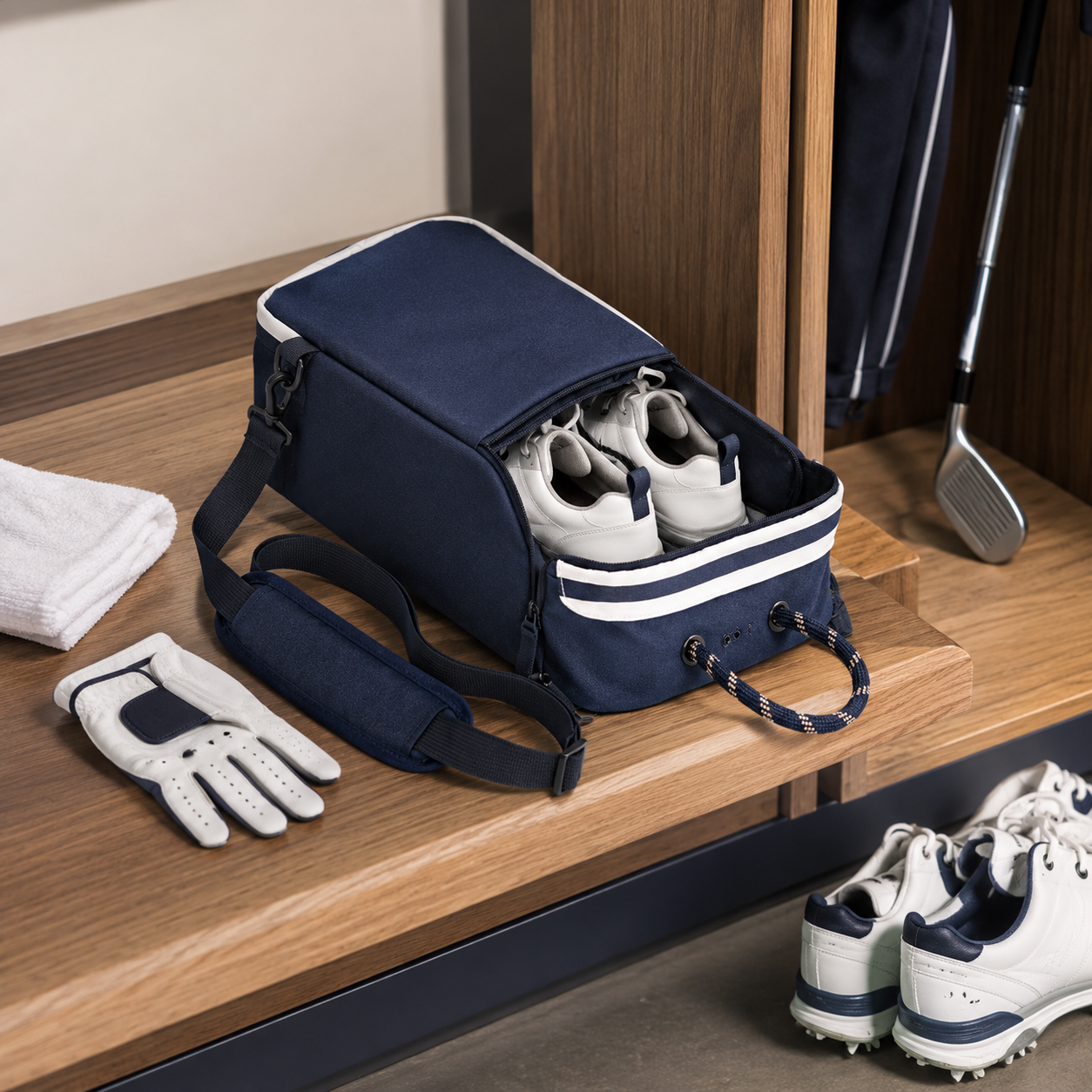 Waterproof Nylon Golf Shoe Bag With Ventilated Mesh Design