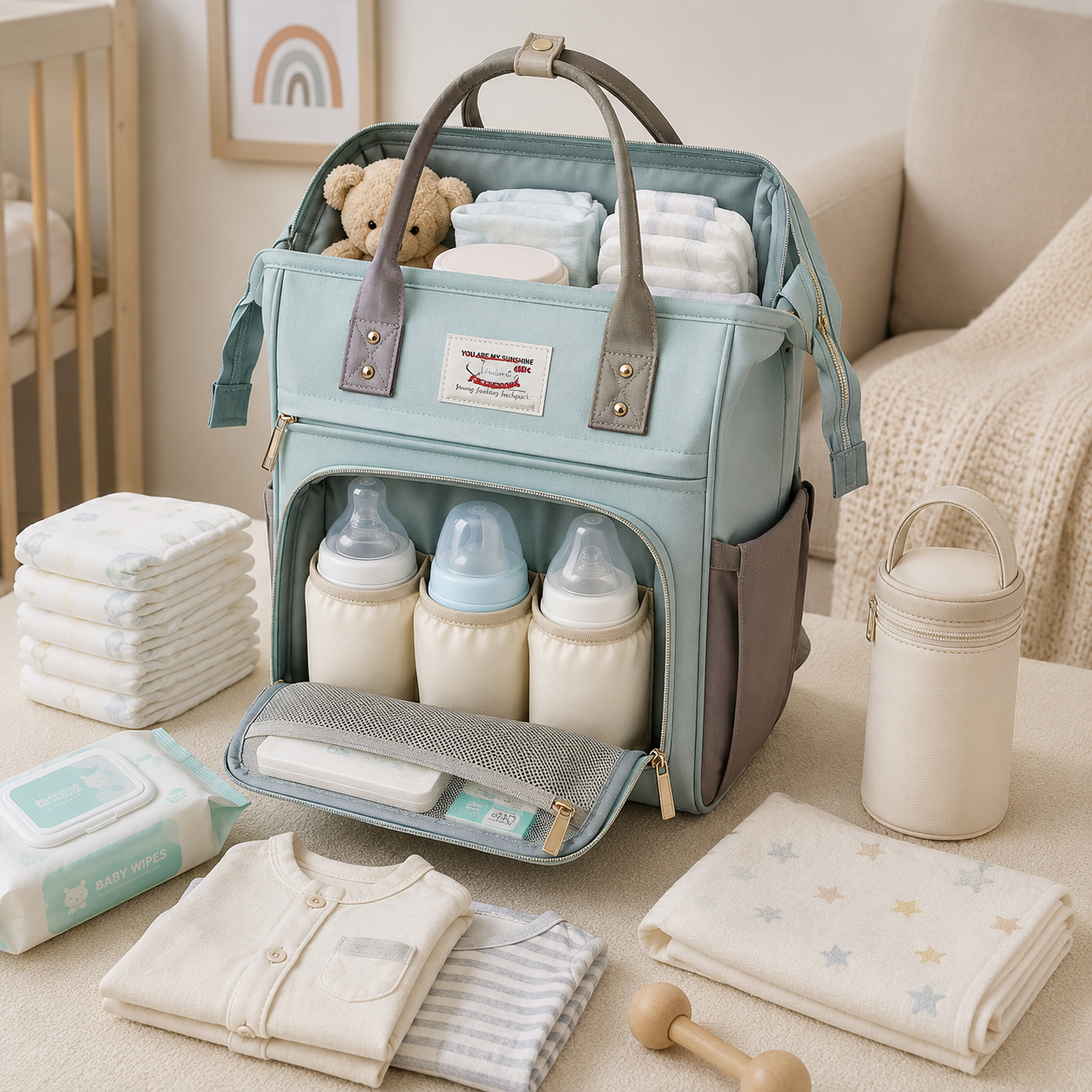 Waterproof Oxford Mommy Backpack With Insulated Pockets