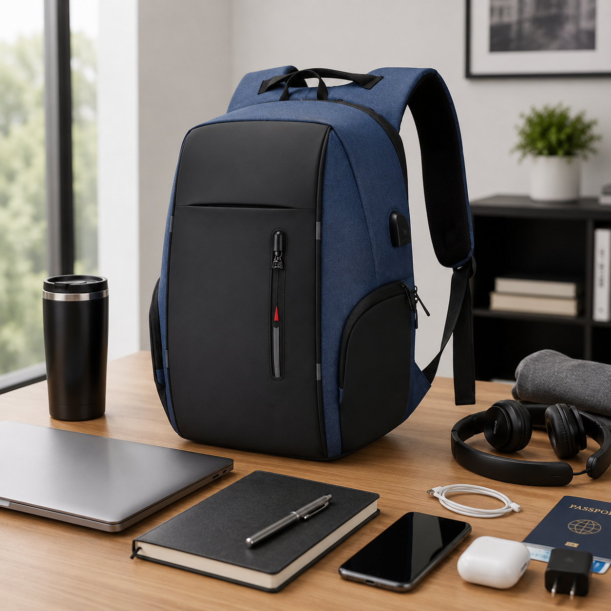 Waterproof Oxford USB Laptop Backpack with Reflective Strips