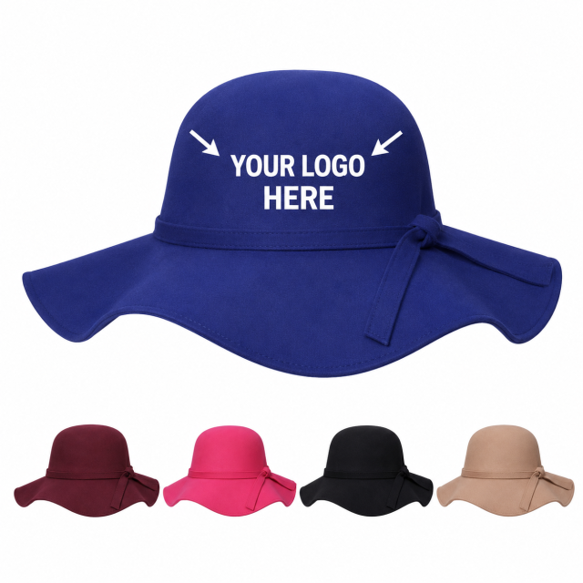 Women’s Wide Brim Wool Floppy Hat with Ribbon Band