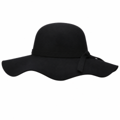 Women’s Wide Brim Wool Floppy Hat with Ribbon Band