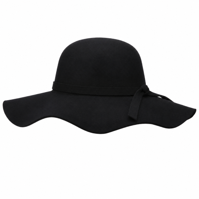 Women’s Wide Brim Wool Floppy Hat with Ribbon Band