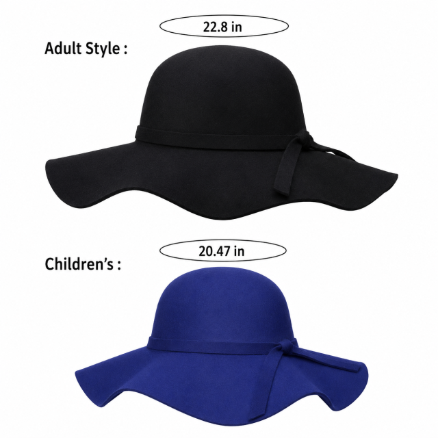 Women’s Wide Brim Wool Floppy Hat with Ribbon Band