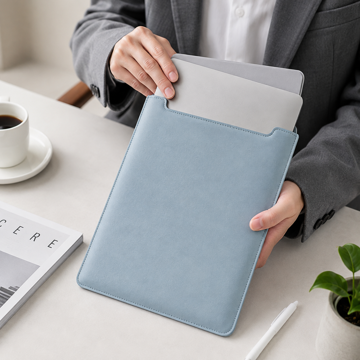 15-Inch PU Leather Laptop Sleeve and Mouse Pad