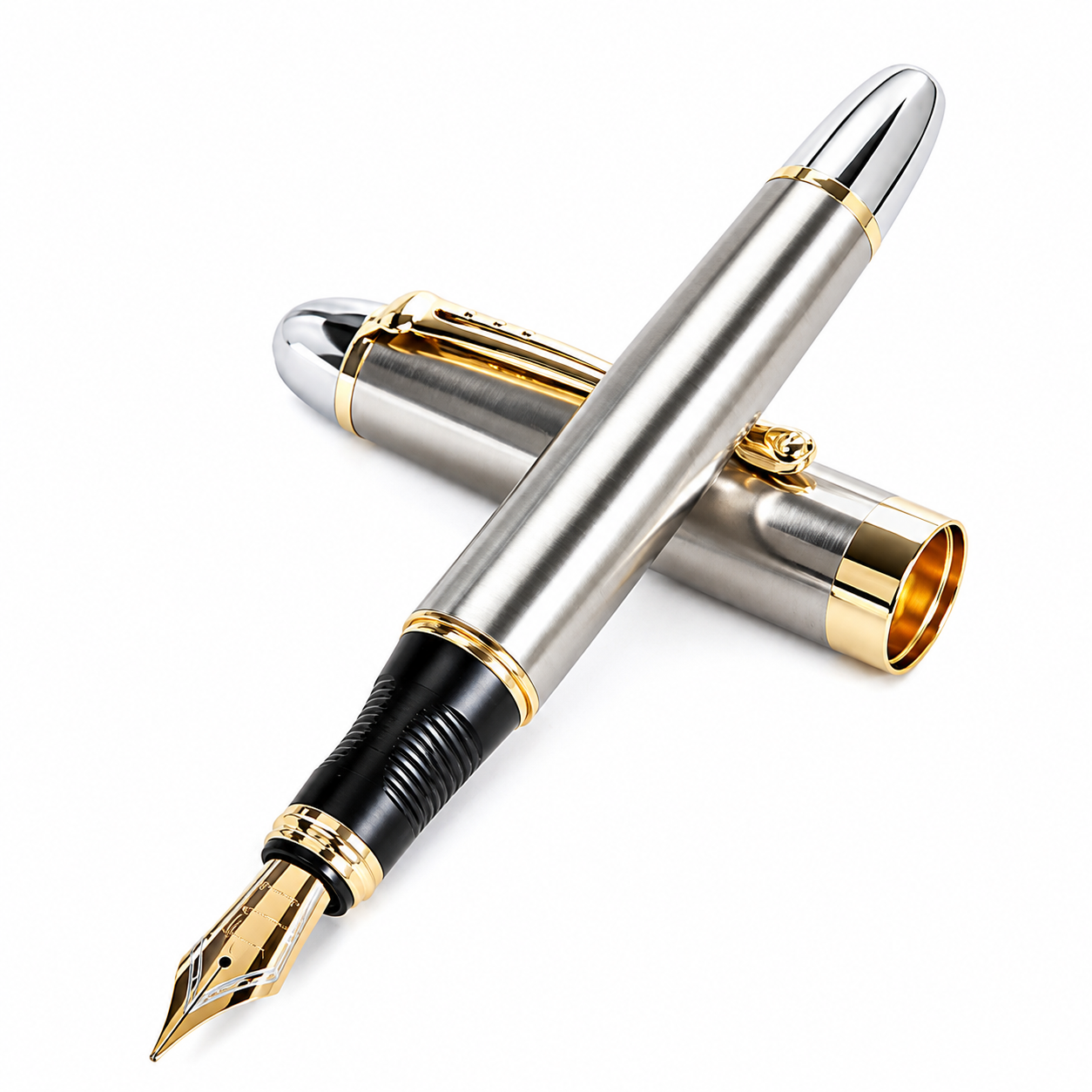 All-Metal Iridium Fountain Pen With Gold Accents