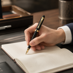 All-Metal Iridium Fountain Pen With Gold Accents