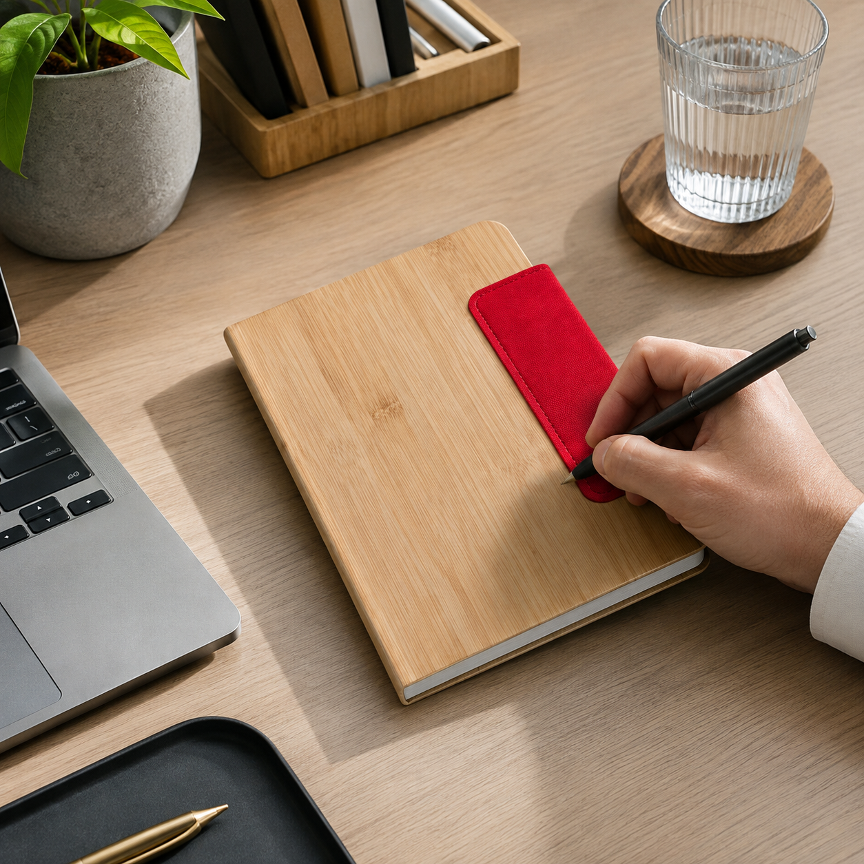 Bamboo-Texture Magnetic Closure Notebook