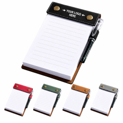 PU Leather Refillable Notepad Holder with Pen Loop