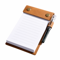 PU Leather Refillable Notepad Holder with Pen Loop