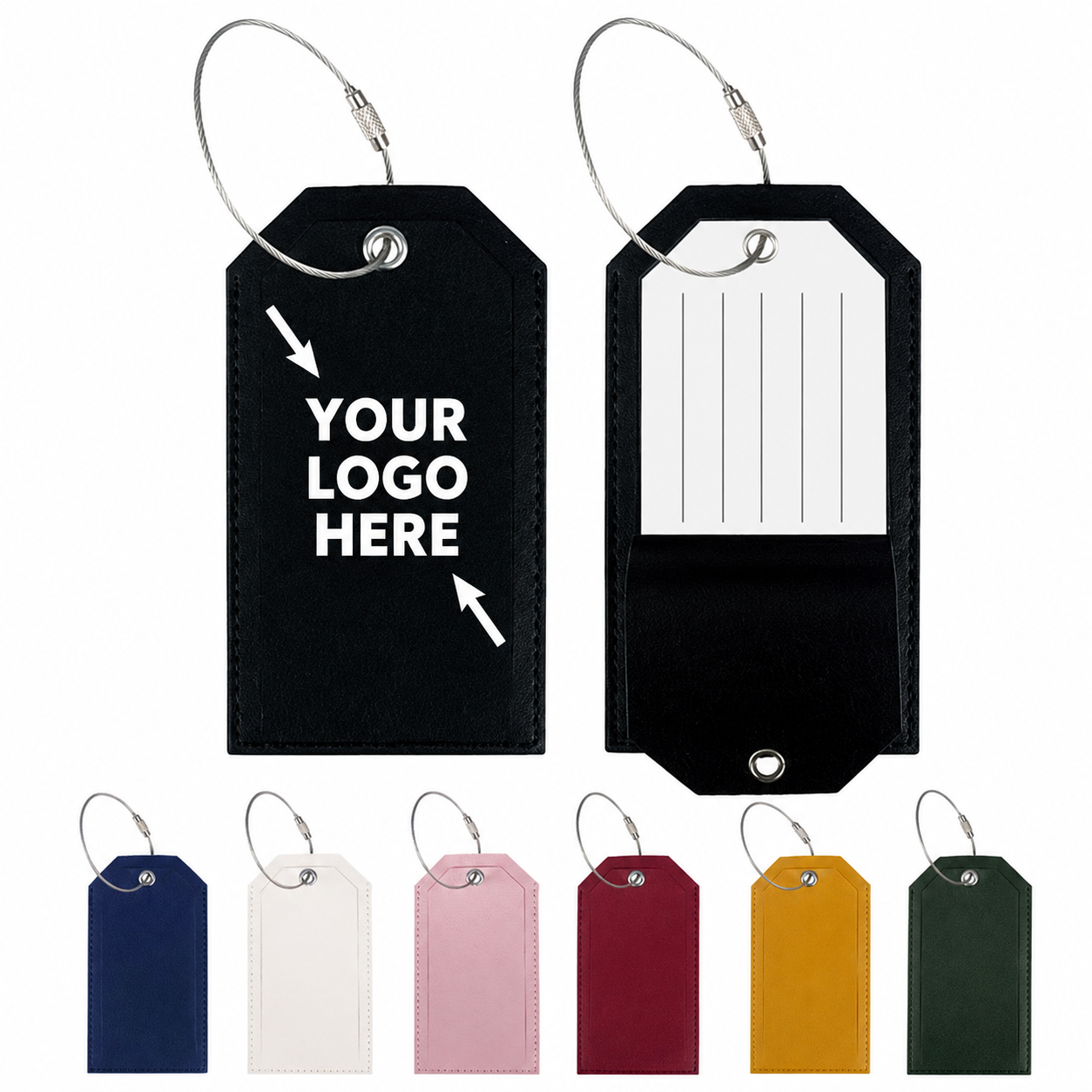 Premium Leather Luggage ID Tag With Wire Loop