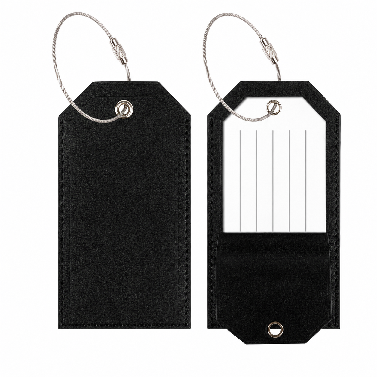 Premium Leather Luggage ID Tag With Wire Loop