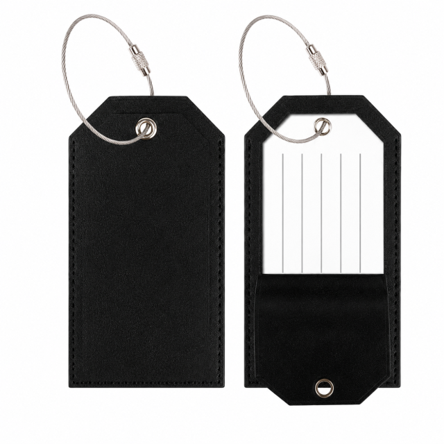 Premium Leather Luggage ID Tag With Wire Loop