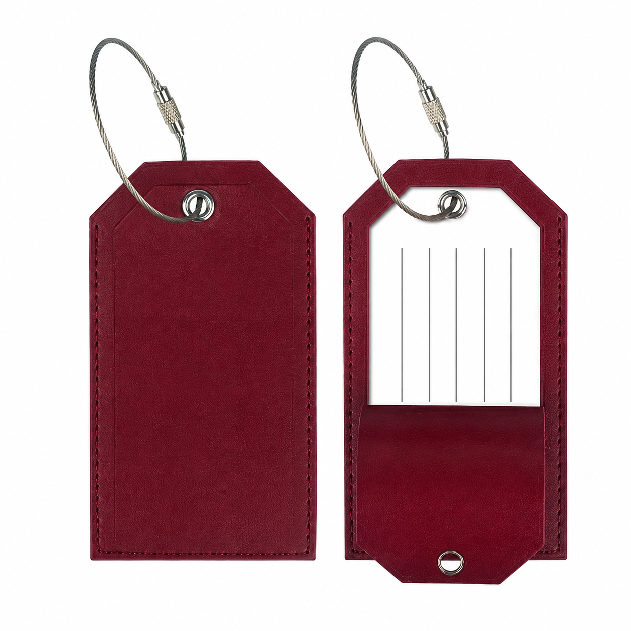 Premium Leather Luggage ID Tag With Wire Loop