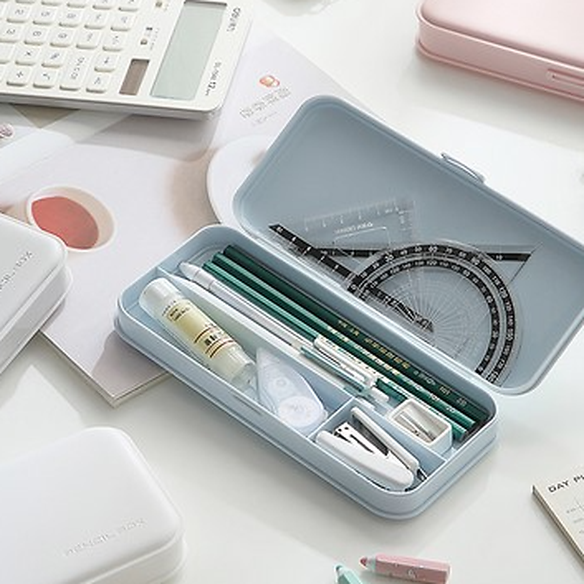 Three-Compartment Plastic Pencil Organizer Case