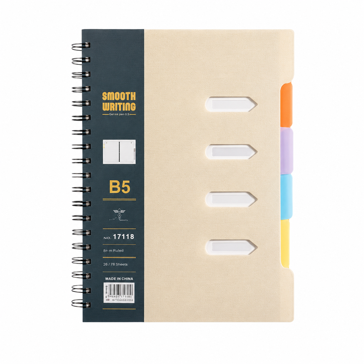 B5 Spiral Notebook With 5-Section Index Tabs