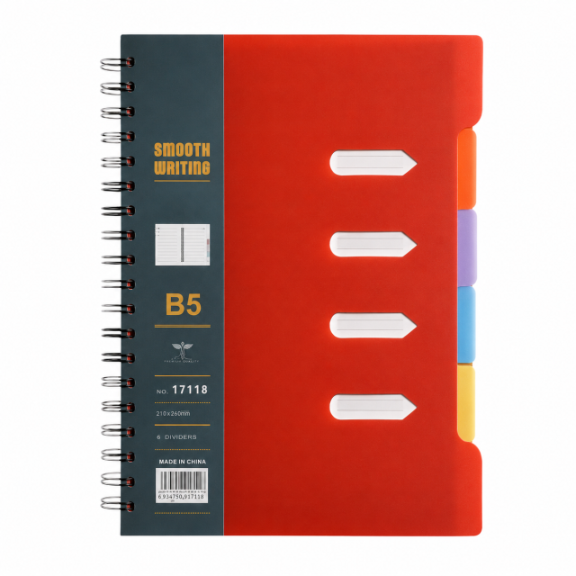 B5 Spiral Notebook With 5-Section Index Tabs