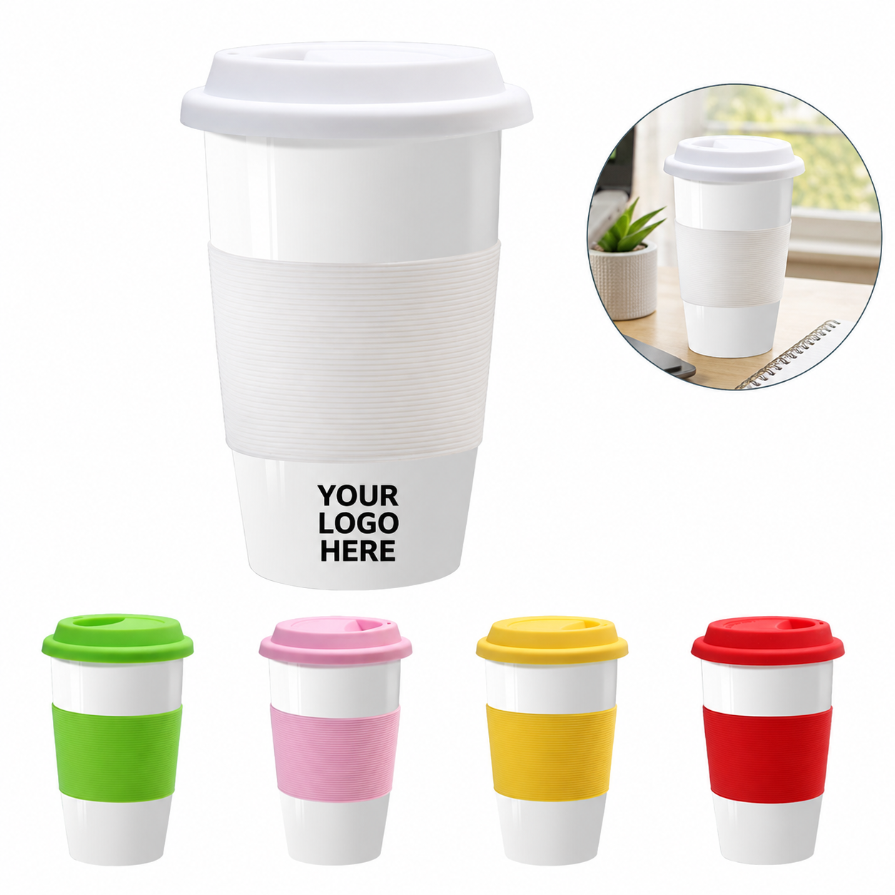 Double-Layer Ceramic Drinking Glass with Silicone Sleeve