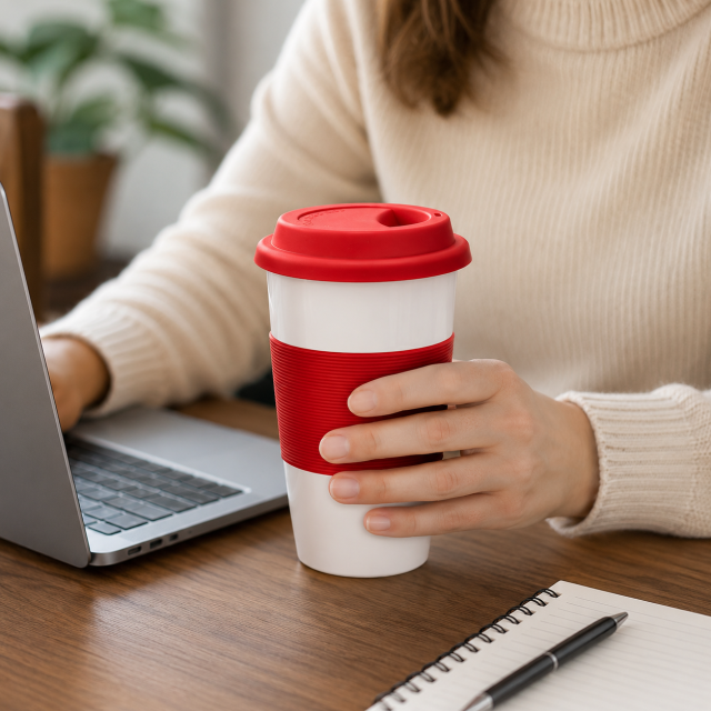 Double-Layer Ceramic Drinking Glass with Silicone Sleeve