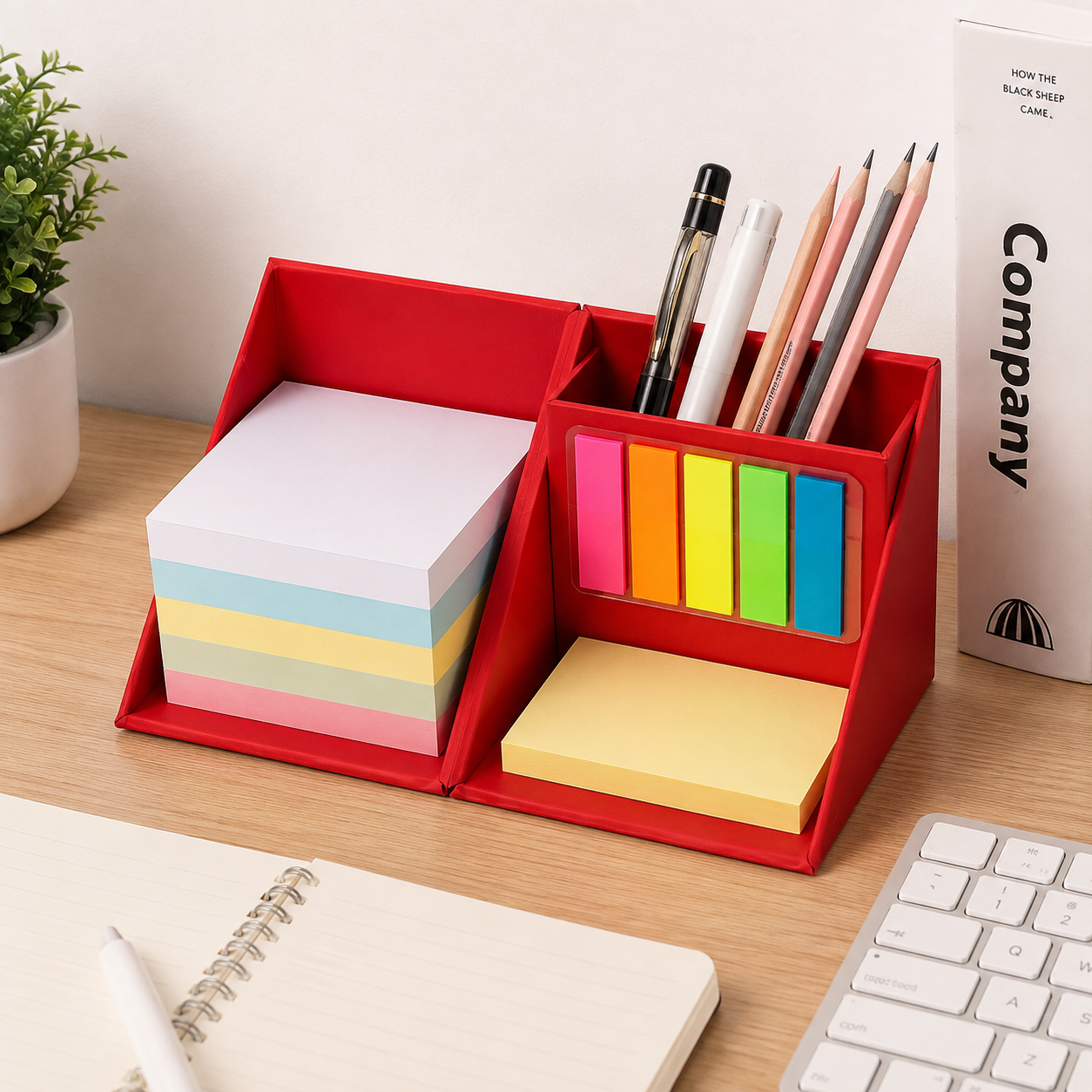 Foldable Sticky Note Box with Pen Holder