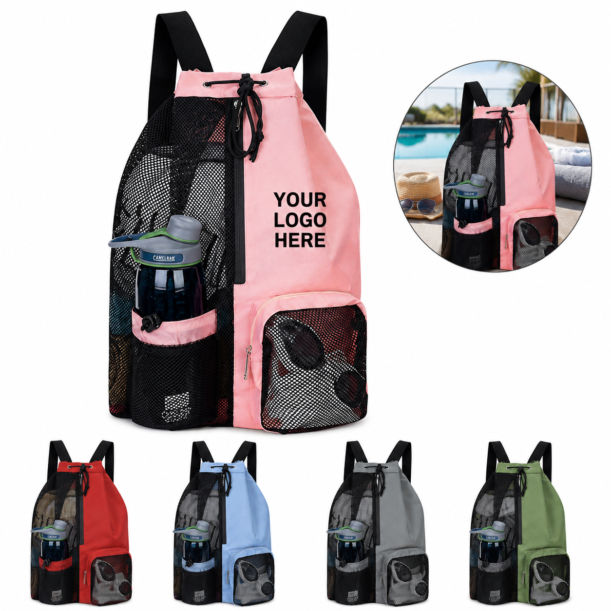 Mesh Drawstring Sports Backpack with Wet Pocket