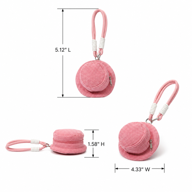 Mini Corduroy Hat-Shaped Earphone Keychain Case