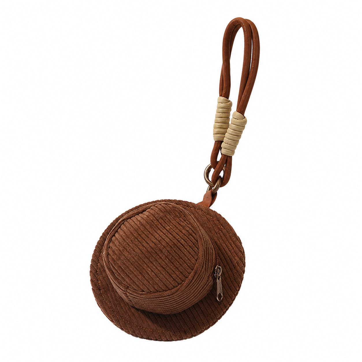 Mini Corduroy Hat-Shaped Earphone Keychain Case