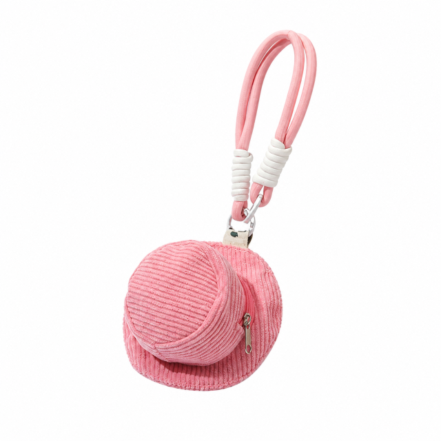 Mini Corduroy Hat-Shaped Earphone Keychain Case