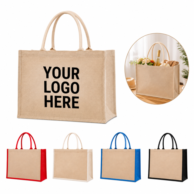 Natural Jute Reinforced Handle Tote Bag