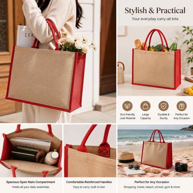 Natural Jute Reinforced Handle Tote Bag