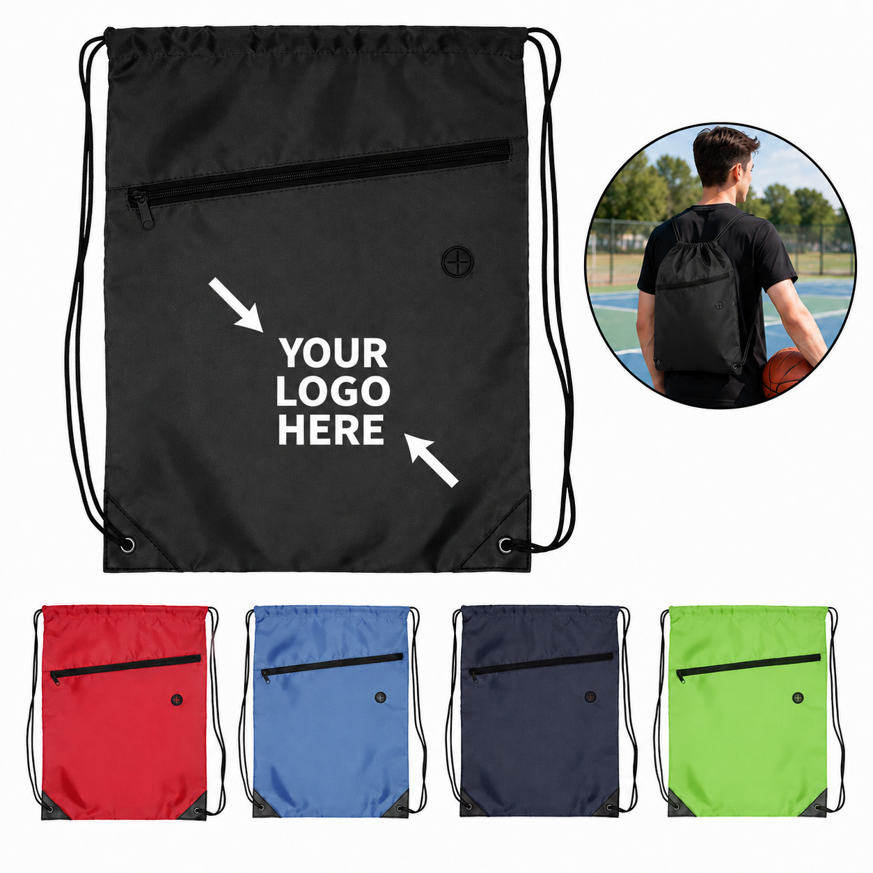 Polyester Drawstring Backpack With Zipper Pocket