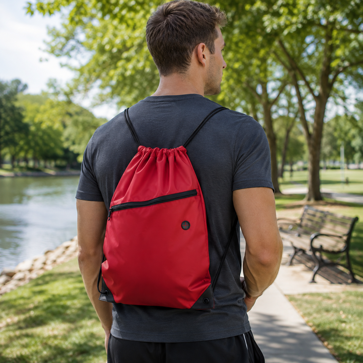 Polyester Drawstring Backpack With Zipper Pocket
