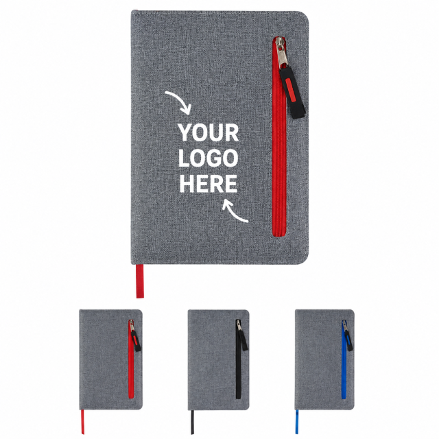 Polyester Zipper Pocket Lined Notebook