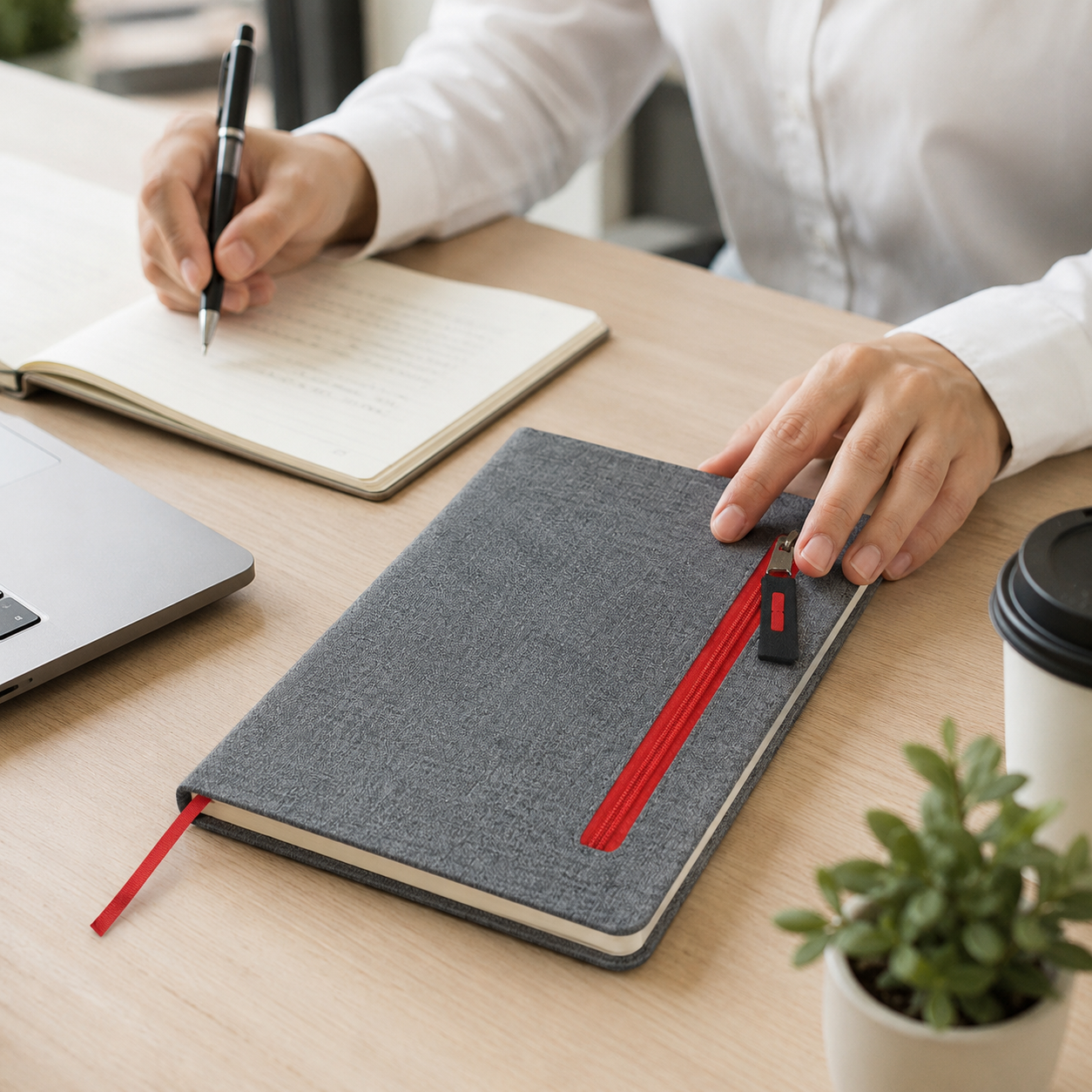 Polyester Zipper Pocket Lined Notebook